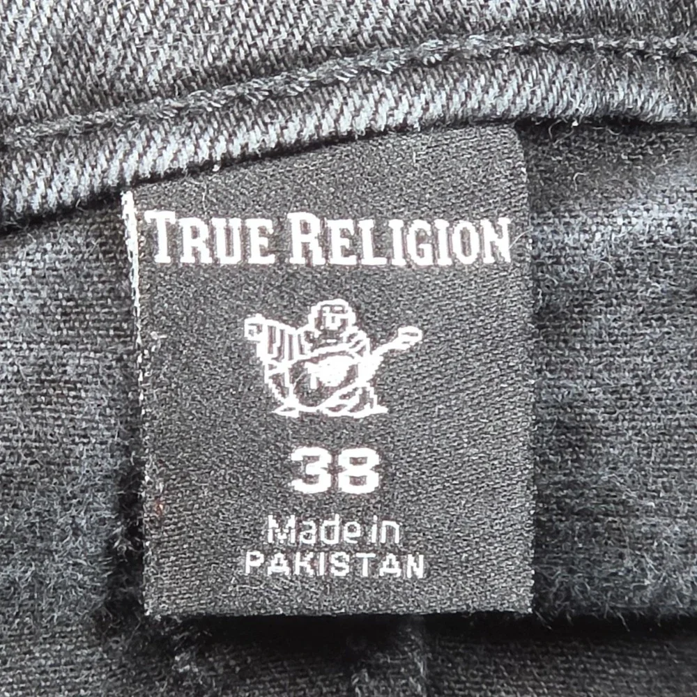 True Religion Rocco Relaxed Skinny Jeans Mens 38 Black Faded Flap Pocket Stretch